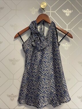 Navy Patterned Bow-Neck Halter Top - Backless